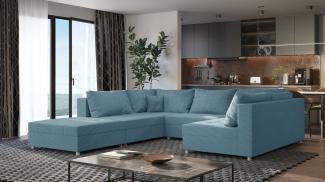 Wohnlandschaft Sofa ANDRO Schlaffunktion und Hocker Stoff Lincoln Sky