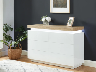 Kommode mit LED-Beleuchtung HALO II - 6 Schubladen - Weiß & Eichefarben