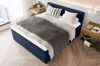 99rooms 'Phönix' Boxspringbett, Dunkelblau, 200x200 cm, Webstoff MALMO_NEW