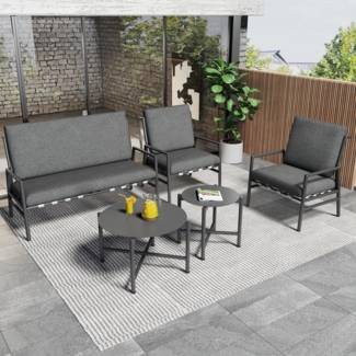 Merax Gartenmöbel Sets 5-tlg, Balkonmöbel Sets für 4 Personen, Gartenlounge Set mit 2 Couchtisch, Terassenmöbel Set mit Sitzkissen, Loungeset Grau