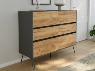 Magnolia Home Sideboard Sideboard Volo 120cm Greifraum 6 SoftClose Schubladen Grafit/Eiche Fro