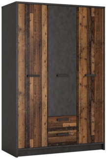 Kleiderschrank Jugendzimmer 3-türig NELSON-129 in grau mit Holz Nb, B/H/T ca. 128/196/60 cm