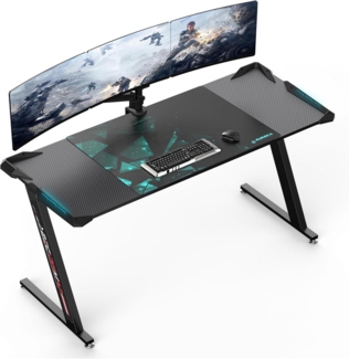 Gaming Tisch LED Beleuchtung Kohlefaser Desktop 153x60 cm Groß Computertisch