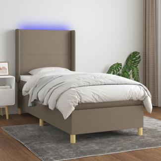 vidaXL Boxspringbett mit Matratze & LED Stoff Taupe 80x200 cm, Härtegrad: H2 [3138673]