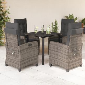 vidaXL 5-tlg. Garten-Essgruppe mit Kissen Grau Poly Rattan 3212793