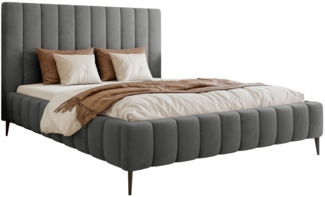 Selsey 'Fiarro' Polsterbett mit Bettkasten, Metallfüßen, Velours, grau, 160x200 cm