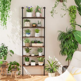 COSTWAY Bücherregal, 6-stöckiges Leiterregal mit Metallrahmen, 20x60x183