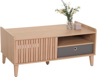 Couchtisch HWC-M48, Wohnzimmertisch Tisch Sofatisch, 52x114x59cm ~ beige, Schublade grau