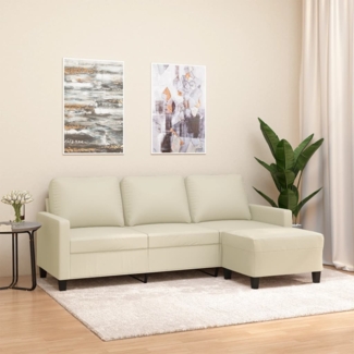 vidaXL 3-Sitzer-Sofa mit Hocker Creme 180 cm Kunstleder 3201025