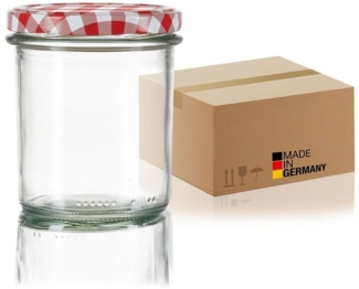 BigDean 24x Sturzgläser 350ml - Einmachgläser Einweckgläser Schraubgläser - Made in Germany - Marmeladengläser mit Schraub-Deckel TO 82 - Rot kariert
