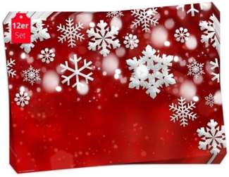 Tischsetmacher Platzset Tischsets I Platzsets - Weihnachten - Weiße Schneekristalle, (aus Naturpapier in Aufbewahrungsmappe, 12-St, 44 x 32 cm / weiß-rot), Made in Germany
