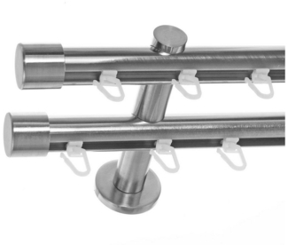 BASIT Gardinenstange Innenlauf Edelstahloptik 20mm mit Wandträgern 120 cm E30, Ø 20 mm, 2-läufig, verschraubt, Aluminium, H40 120 cm E30 Kappe