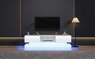 TV-Lowboard 160 x 35 x 40,5 cm aus Spanplatte in Weiß Hochglanz mit LED & 2 Schubladen