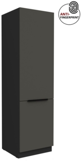 Küchen Hochschrank 60 cm Küche ARIA Graphite ultra matt + Schwarz matt, hochwertige Fronten mit Anti Fingerprint Beschichtung, Soft-Close Küchenzeile Küchenblock
