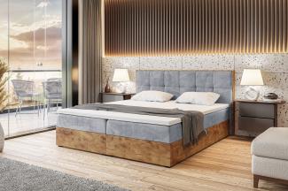 MEBLINI Boxspringbett LOFTY 8 180x200 cm mit Bettkasten - H3/Hellgrau Samt Polsterbett - Doppelbett mit Topper & Taschenfederkern-Matratze
