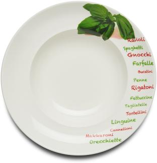 KHG Pastateller, extra groß mit 30cm Durchmesser in Basilikum Print, perfekt für Gastro und Zuhause, hochwertiges Porzellan, Suppenteller, Salatteller, Spülmaschinengeeignet