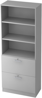 bümö office Aktenschrank mit Hängeregister-Schubladen abschließbar, Büroschrank Holz, 80cm breit in grau - Hängeregistratur für Hängeordner, Büro Schrank mit Relinggriffen, 7300-5-5-RE