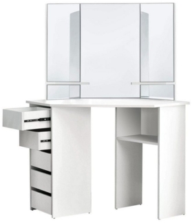 ML-DESIGN Schminktisch Eckschminktisch Frisierkommode aus MDF Holz mit Spiegel Make-up Tisch (1-St), Kosmetiktisch Weiß Eckig mit Schublade und Ablagefächern Frisiertisch