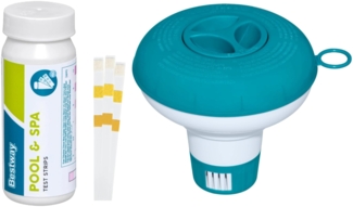 Bestway | Poolpflege Starter Set | Dosierschwimmer Mini 12,5 cm Ø inkl. 50er Teststreifen | Dosierung & Messung von freiem Chlor, pH-Wert & Gesamtalkalität | Poolwasser sauber & kristallklar