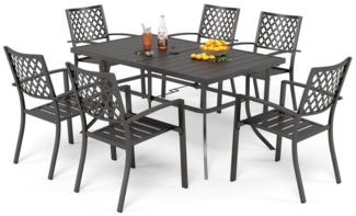 PHI VILLA Garten-Essgruppe, (Sparen für Terrasse Balkon, 4cm Schirmloch), 6 Stühle mit Tisch Rechteckig Garten Esstisch