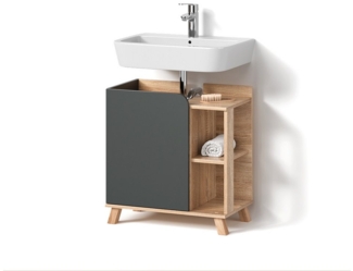 Livinity® Waschbeckenunterschrank Marano, Anthrazit/Sonoma, 60 x 65 cm mit Tür und offenen Fächern