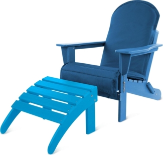 Aspero Gartenstuhl Adirondack Gartenstuhl mit Fußstütze und Auflage, Gartensessel -Set aus recyceltem Material