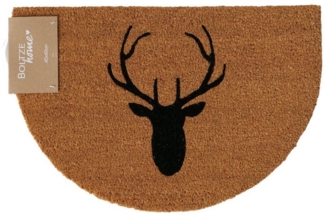BOLTZE Fußmatte Halbrunde Fußmatte DEER natur schwarz mit Hirschkopf Deko Jagdhütte 60