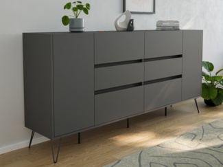 Design Sideboard Kommode Yako 200cm Greifraum 6 SoftClose 2 Türen Grafit : Grafit