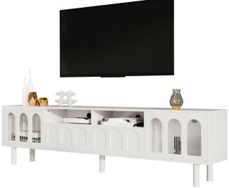 Merax Lowboard mit Schubladen und Glastüren, TV-Schrank Scandi, TV-Board, Fernsehtisch, B:180cm