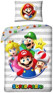 Super Mario Bettbezug 140x200 cm + Kissenbezug 60x70 cm – Hautfreundliche Bettwäsche für Kinder