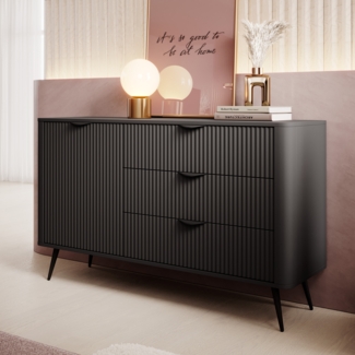 AX LIVING Modern Schubladen Sideboard schwarz Vespasia 138D3S 138,2 cm
