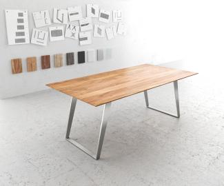 Esstisch Edge 200x100 Akazie Natur Edelstahl Schräg Schweizer Kante
