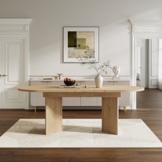 Esstisch, Ausziehbarer Tisch für 4–6 Personen mit abgerundeten Ecken und verdickter Tischplatte, MDF, Eiche, 120/160×80 cm