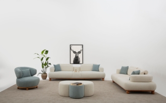 Sitzgruppe/Sofa Set Wohnzimmergarnitur "Liatris" 3+2+1 + Mittelkonsolentisch-white