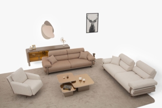 Sitzgruppe/Sofa Set - Wohnzimmergarnitur "Cassiope" 3+3+1+1-Braun/Beige