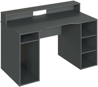 Dmora Arcane Schreibtisch, Moderner Multifunktions-Gaming-Schreibtisch, Studiertisch für PC und CD-Halter, Studiertisch mit Regalen, 136x67h88 cm, Anthrazit
