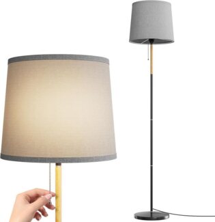 TLGREEN Stehlampe LED Stehleuchte, Wohnzimmerlampe, E27 Lampensockel, Max. 60W, ohne Leuchtmittel, 170cm Höhe für Wohnzimmer, Schlafzimmer, Arbeitszimmer, Stehlampe Leinen Lampenschirm