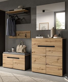 Inn. Furn Garderoben-Set Cooper, (in Artisan Eiche mit Basalt grau, 5-teilige Garderobe), Soft-Close-Funktion