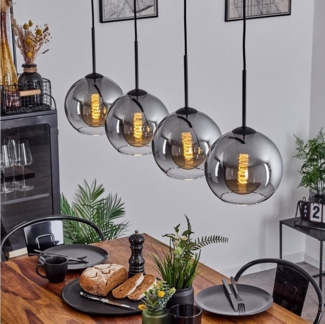 hofstein Hängeleuchte »Cesaro« Hängelampe aus Metall/Glas in Schwarz/Rauchfarben/Klar, ohne Leuchtmittel, Leuchte im Vintage/Retro Design mit Schirmen aus Glas (20cm), 4xE27