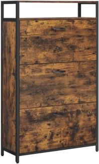 Vasagle Schuhschrank mit 3 Klappen, Spanplatte Vintagebraun/Schwarz, 80 x 30 x 130 cm