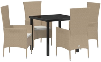 vidaXL Garten Essgruppe mit Kissen 5 pcs Beige Poly-Rattan 3379458
