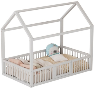 Ulife Hausbett Massivholzbett Doppelbett Flachbett mit Türchen, weiß,90*200cm
