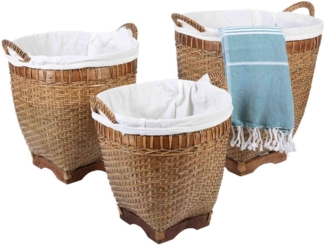 Rattan Wäschekorb Lea mit Henkel 3 er Set