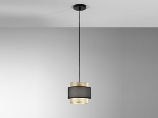 Pendelleuchte LOUNGE einflammig, Metall Gold mit Stoffblende Schwarz, Ø 21cm
