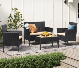 Songmics Gartenmöbel-Set, 4-tlg., Polyrattan schwarz / taupe