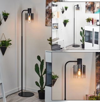 hofstein Stehlampe »Castelfiorentino« Stehlampe aus Metall/Glas, Schwarz/Rauchfarben/Klar, ohne Leuchtmittel, Standlampe mit Fußschalter am Kabel und Schirm aus Glas (15cm), 1xE27