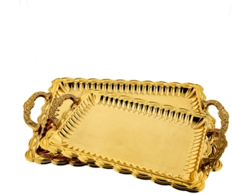 2er Set Serviertablett aus hochwertigem 18/10-Edelstahl - Elegant & langlebig Gold