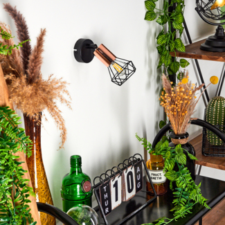 »Borio« 1-flammige Zimmerlampe in Schwarz und Kupferfarben, Gitterschirm mit Lichteffekt, Spot ist dreh- und schwenkbar, 1 x E14 max. 40 Watt, für LED Leuchtmittel verfügbar