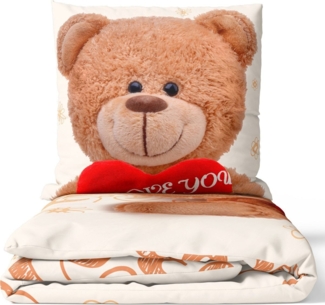 Leonado Vicenti Bettwäsche 4 tlg Winter Bettwäsche Microfaser 135x200 cm Thermo Fleece Teddy Love, Fleece, 4 teilig, flauschig, Teddy Bär Love mit Herz, Plüsch, Warm