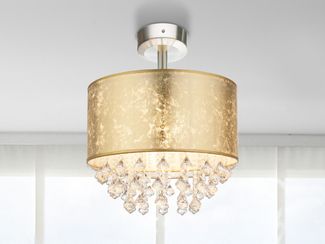 Textil Deckenleuchte im Blattgold Design mit Kristallen AMY